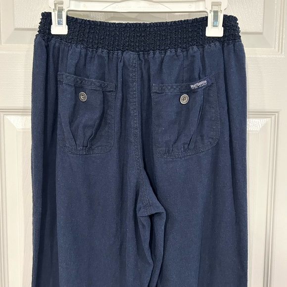 Beau Dawson Women Wide Leg Linen Blend Pants Size L Navy Pockets Elastic Waist - Picture 8 of 17